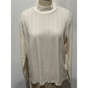 Women's M.X.O Off-White Long Sleeve patterned ruffle edge mock neck Tee XXL